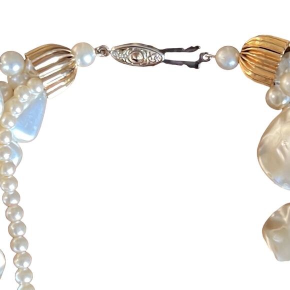 Cream Ivory Faux Pearl and Beads 4 Strand Necklace - Picture 3 of 5